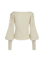 Maglione con scollo a V in mohair e lana con fiori - Bianco