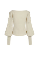 Pull Col V En Mohair Et Laine À Fleurs - Blanc