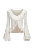 Haut En Maille À Volants En Chiffon - Blanc