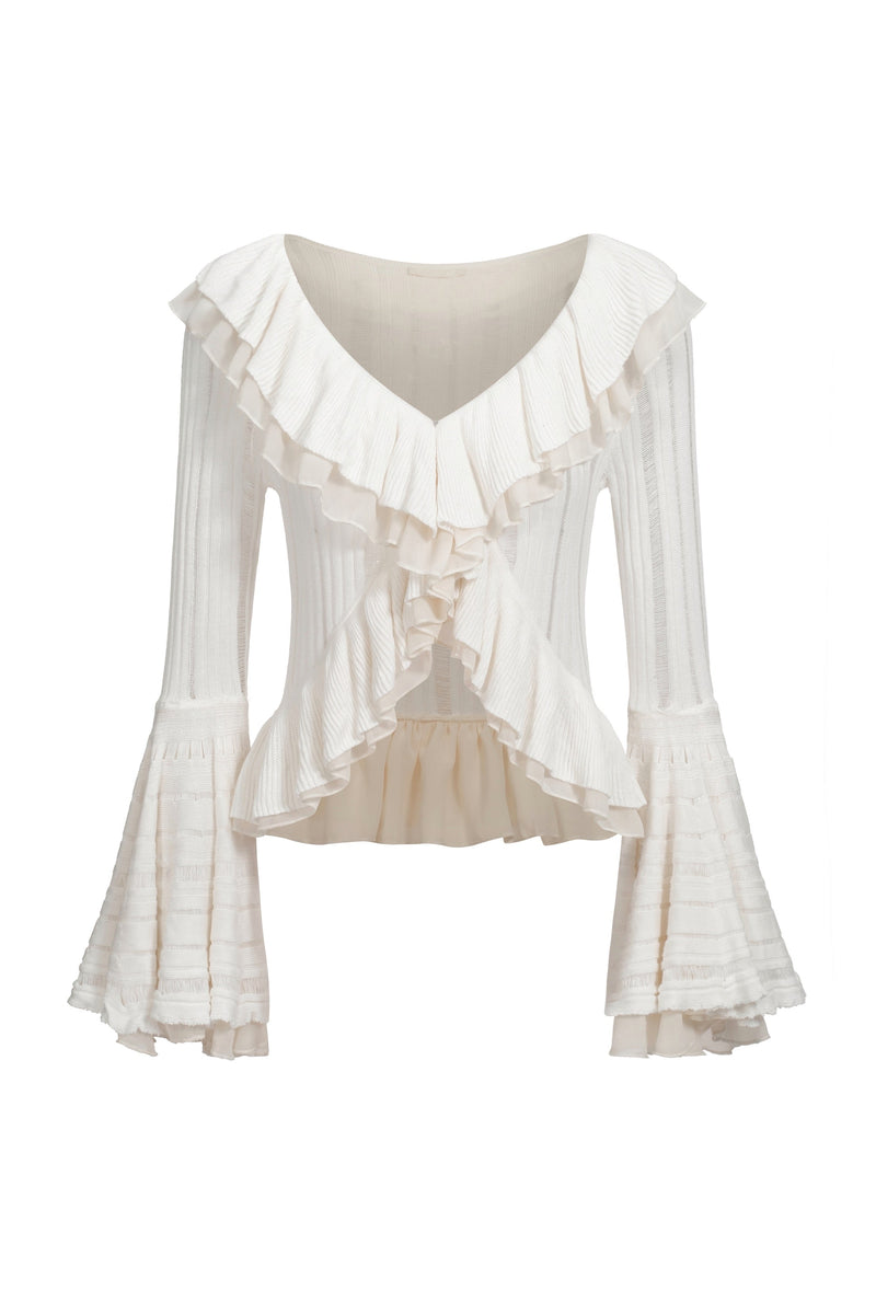 Haut En Maille À Volants En Chiffon - Blanc