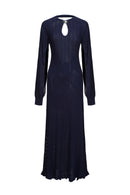 Robe En Maille À Dos Ouvert Et Manches Ouvertes - Bleu Marine