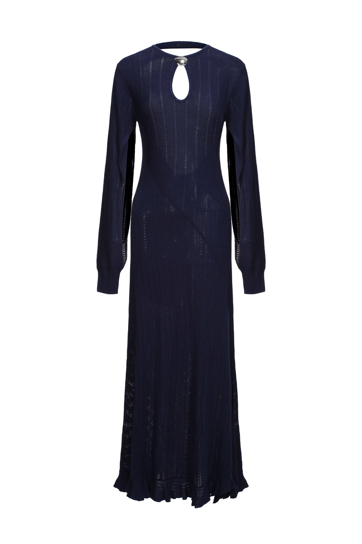 Vestido de Punto con Espalda Abierta y Mangas Abiertas - Azul Marino