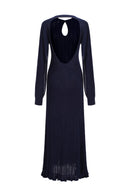 Robe En Maille À Dos Ouvert Et Manches Ouvertes - Bleu Marine