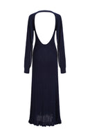 Robe En Maille À Dos Ouvert Et Manches Ouvertes - Bleu Marine