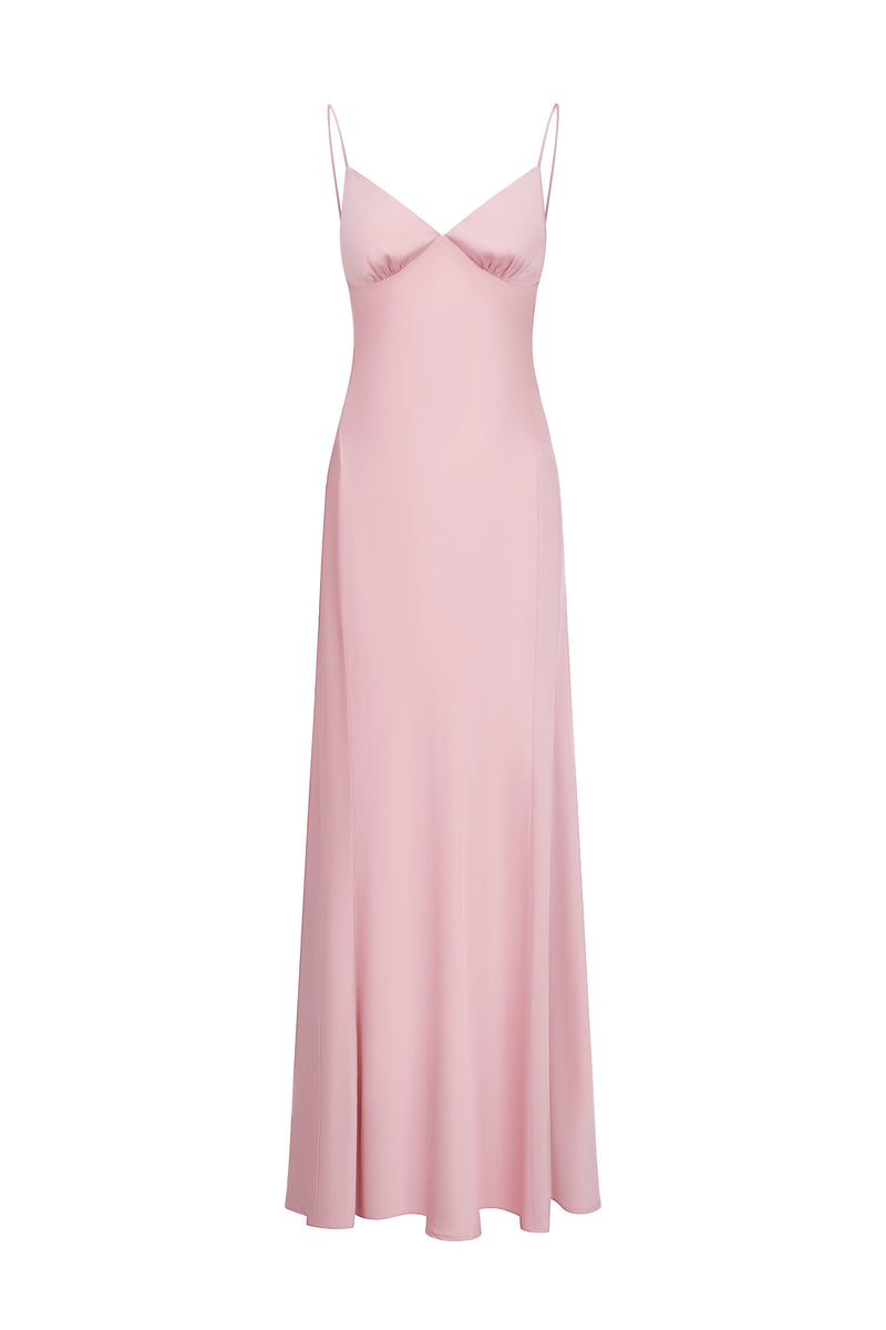 Backless Satin Dress With Pendants - Pink