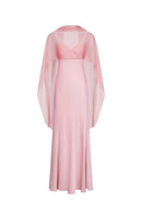 Backless Satin Dress With Pendants - Pink