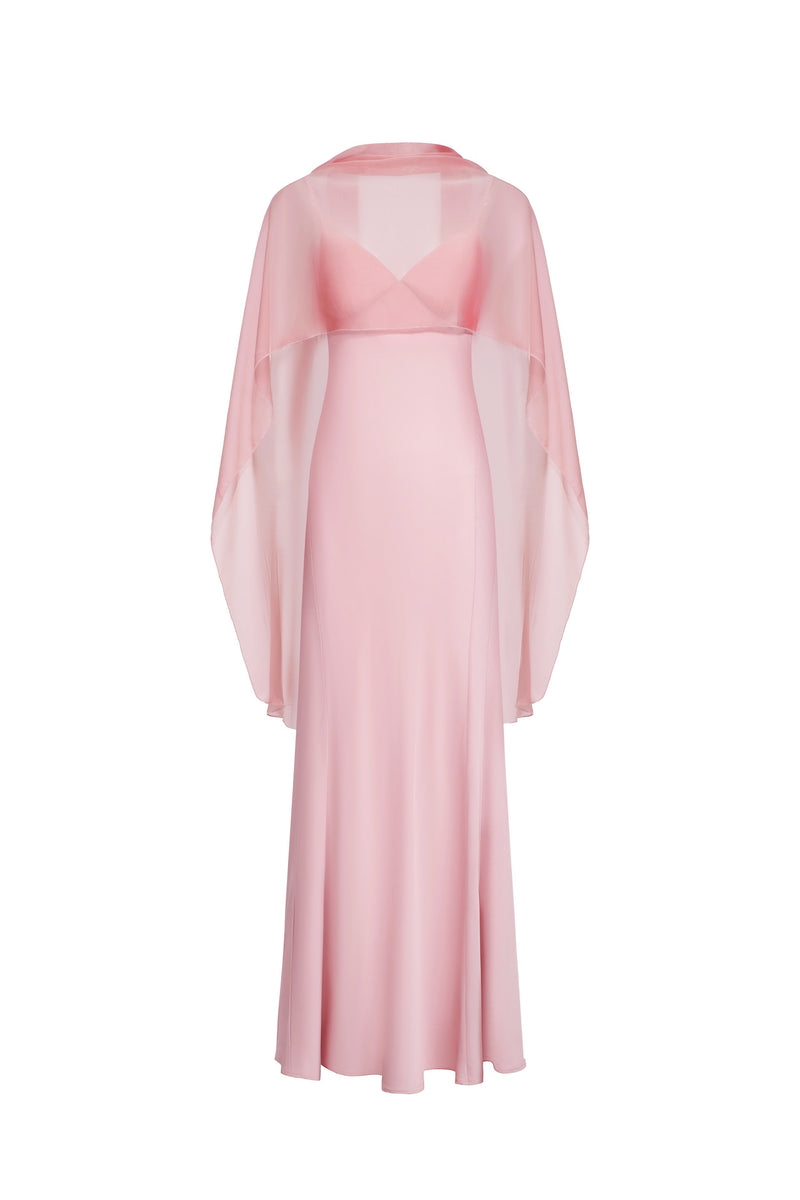 Backless Satin Dress With Pendants - Pink