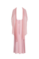 Backless Satin Dress With Pendants - Pink