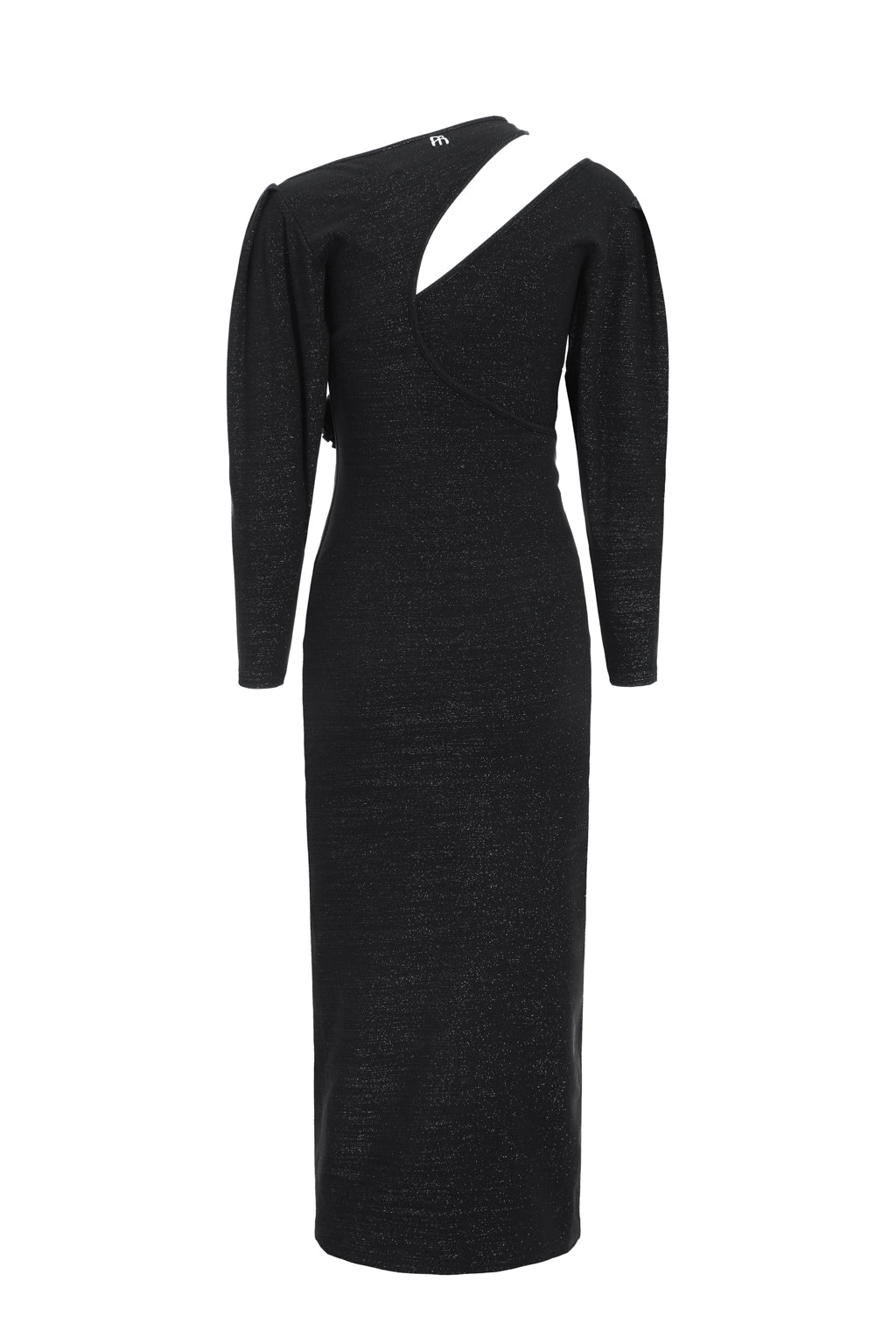 Vestido Midi con Abertura de Punto Brillante y Flores - Negro