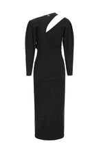 Vestido Midi con Abertura de Punto Brillante y Flores - Negro
