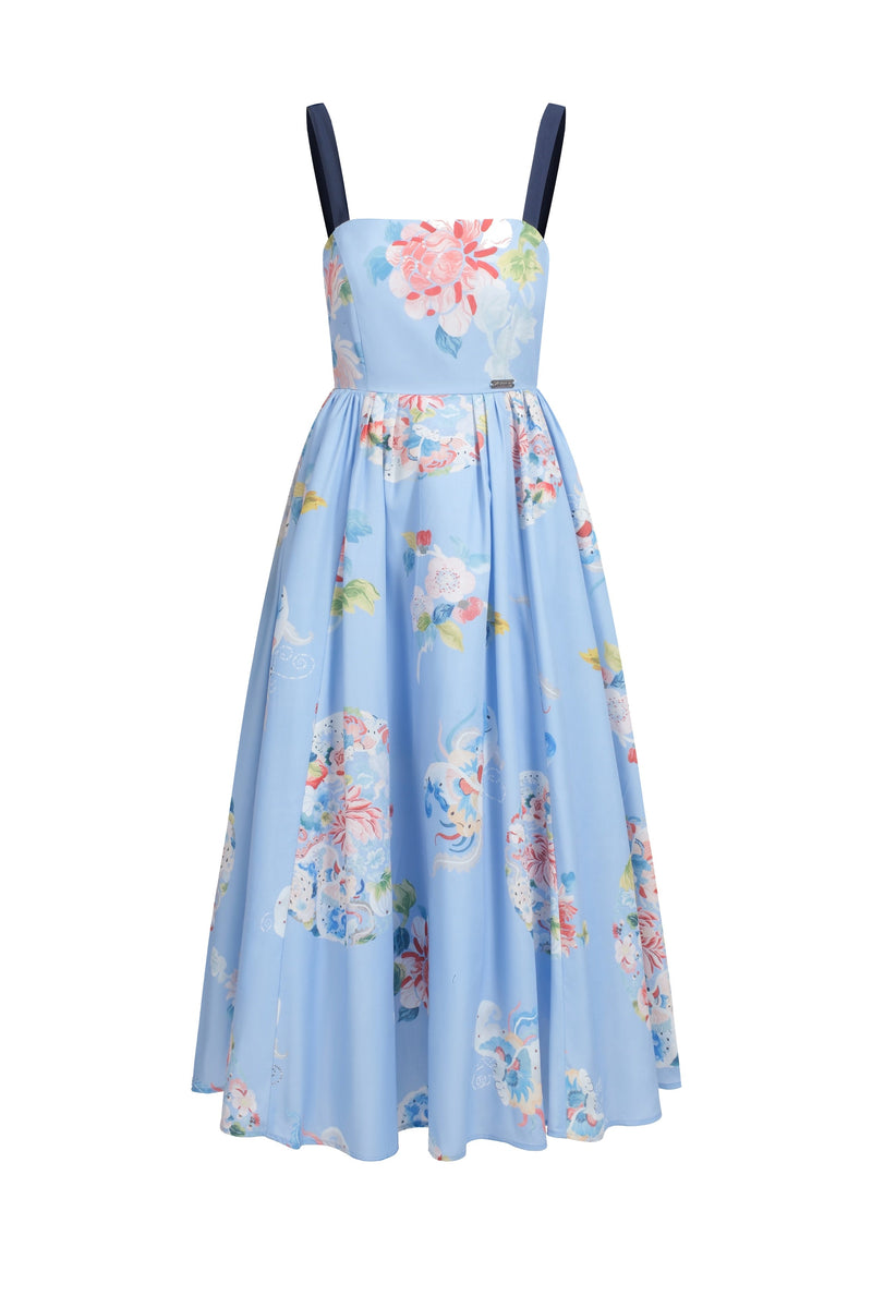 Robe Midi À Lacets Et À Imprimé Fleuri - Bleu