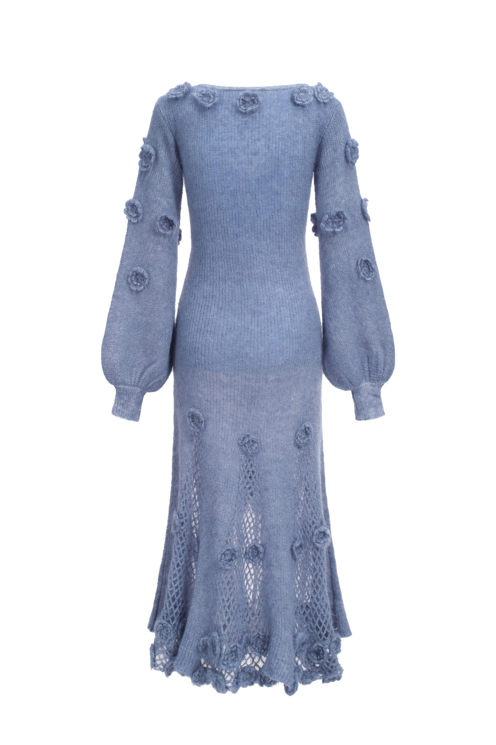 Abito in mohair misto all'uncinetto con fiori - Blu