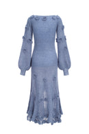 Robe En Mohair Mélangé En Crochet À Fleurs - Bleu