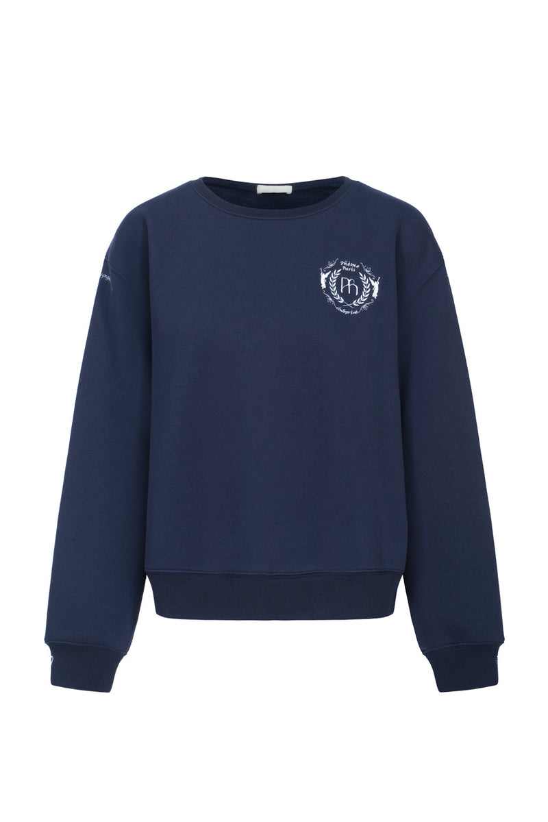 Sweat-Shirt En Jersey De Coton Mélangé À Broderies - Bleu Marine