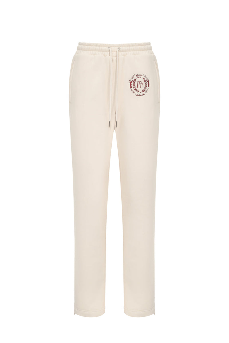 Pantalon Sweat En Jersey De Coton Mélangé À Broderies - Beige