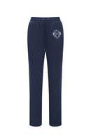 Pantalon Sweat En Jersey De Coton Mélangé À Broderies - Bleu Marine
