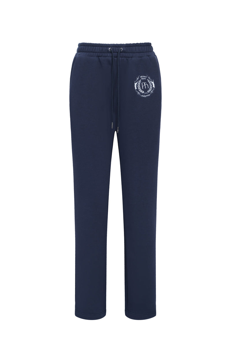 Pantalon Sweat En Jersey De Coton Mélangé À Broderies - Bleu Marine