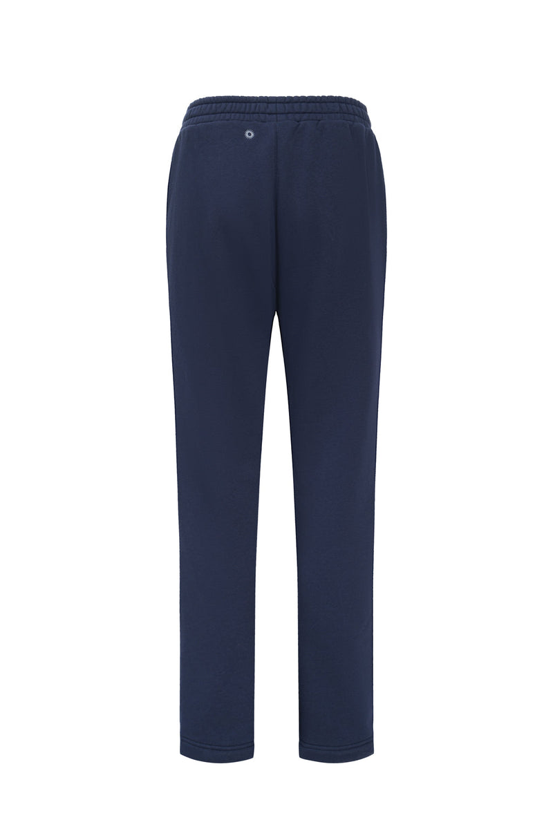 Pantalon Sweat En Jersey De Coton Mélangé À Broderies - Bleu Marine