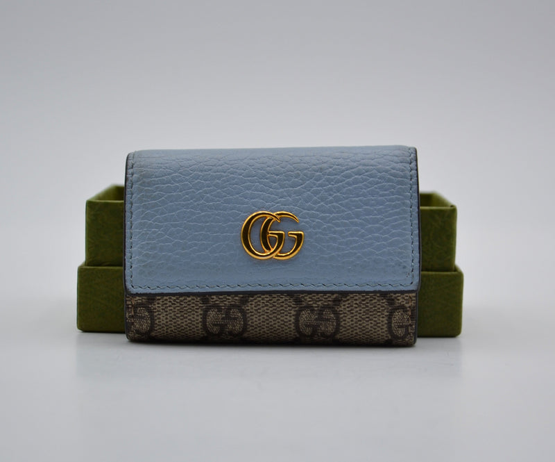 Llavero De Cuero Azul Pastel GG Marmont