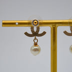 Chanel CC Powder Pink Enamel & Dangling Pearl Earrings