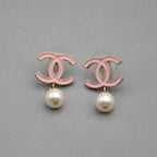 Chanel CC Powder Pink Enamel & Dangling Pearl Earrings