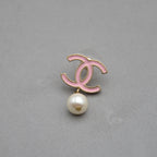 Chanel CC Powder Pink Enamel & Dangling Pearl Earrings