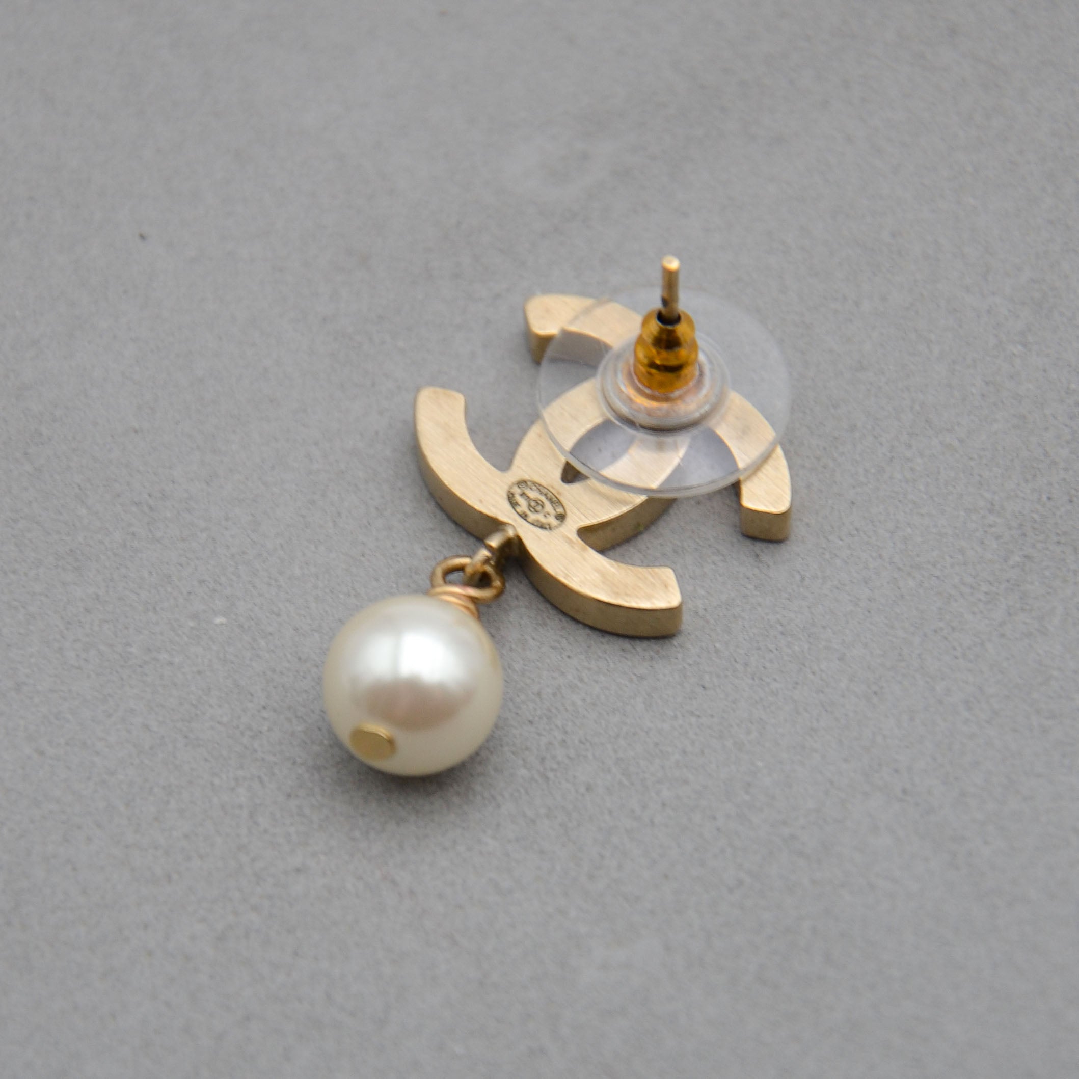 Chanel CC Powder Pink Enamel & Dangling Pearl Earrings