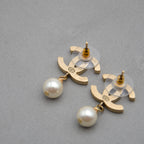 Chanel CC Powder Pink Enamel & Dangling Pearl Earrings