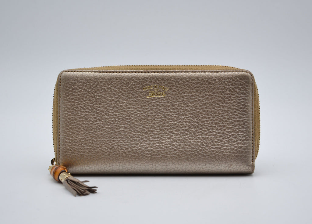Gucci Gold Grained Leather Bamboo Zippy Wallet