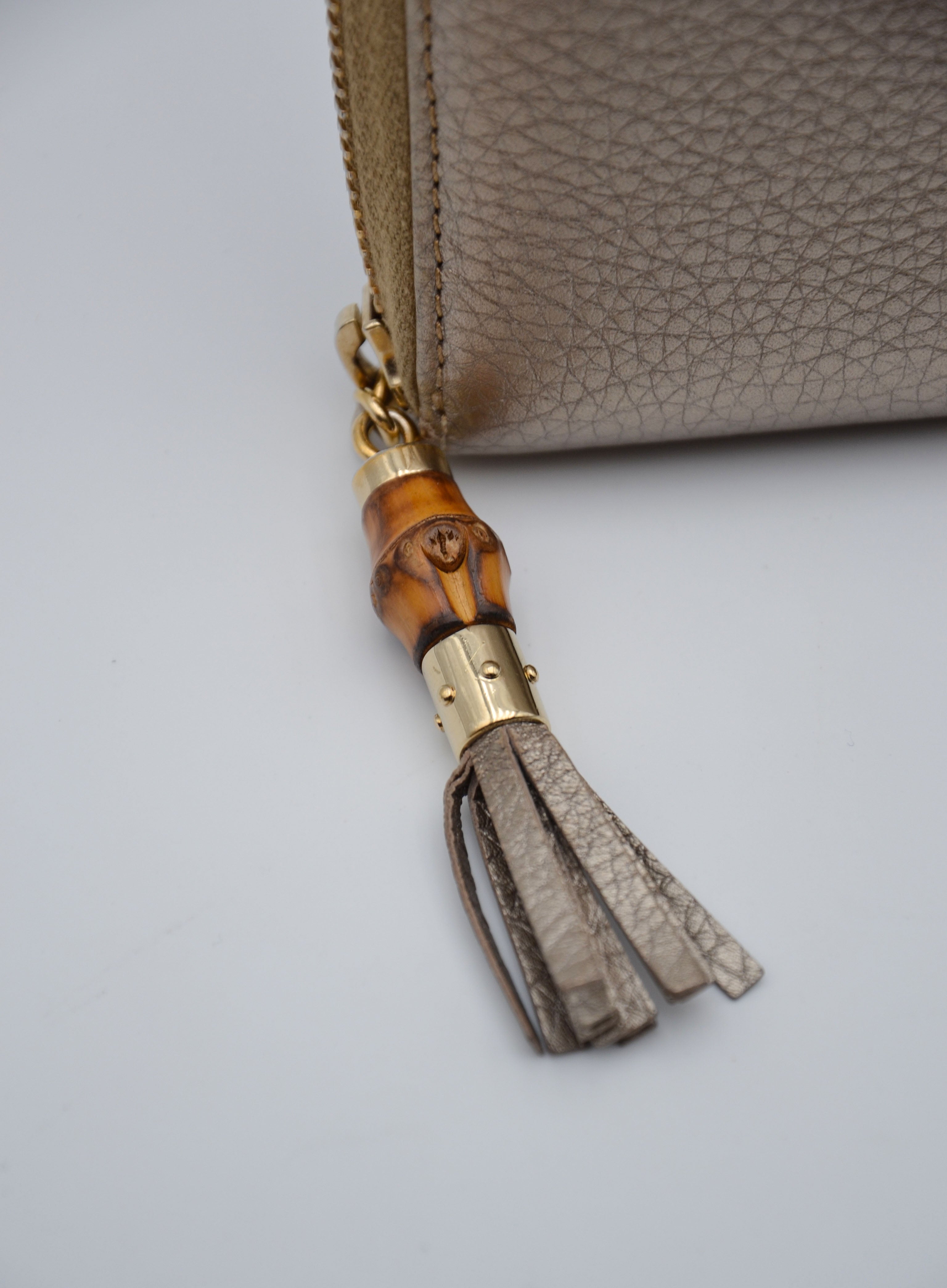 Gucci Gold Grained Leather Bamboo Zippy Wallet