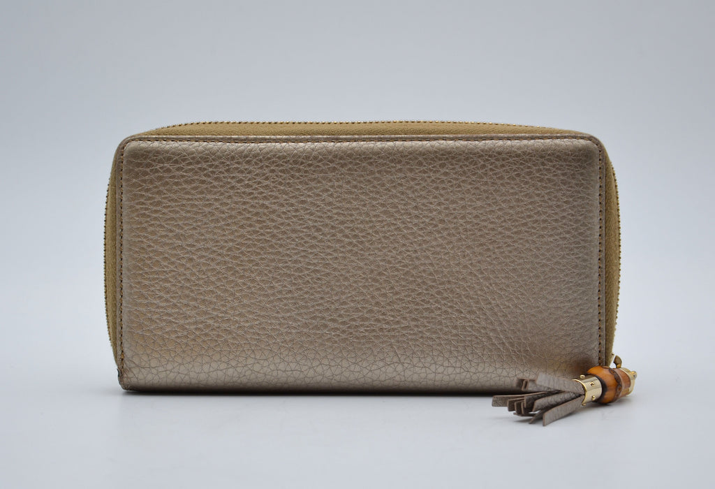 Gucci Gold Grained Leather Bamboo Zippy Wallet