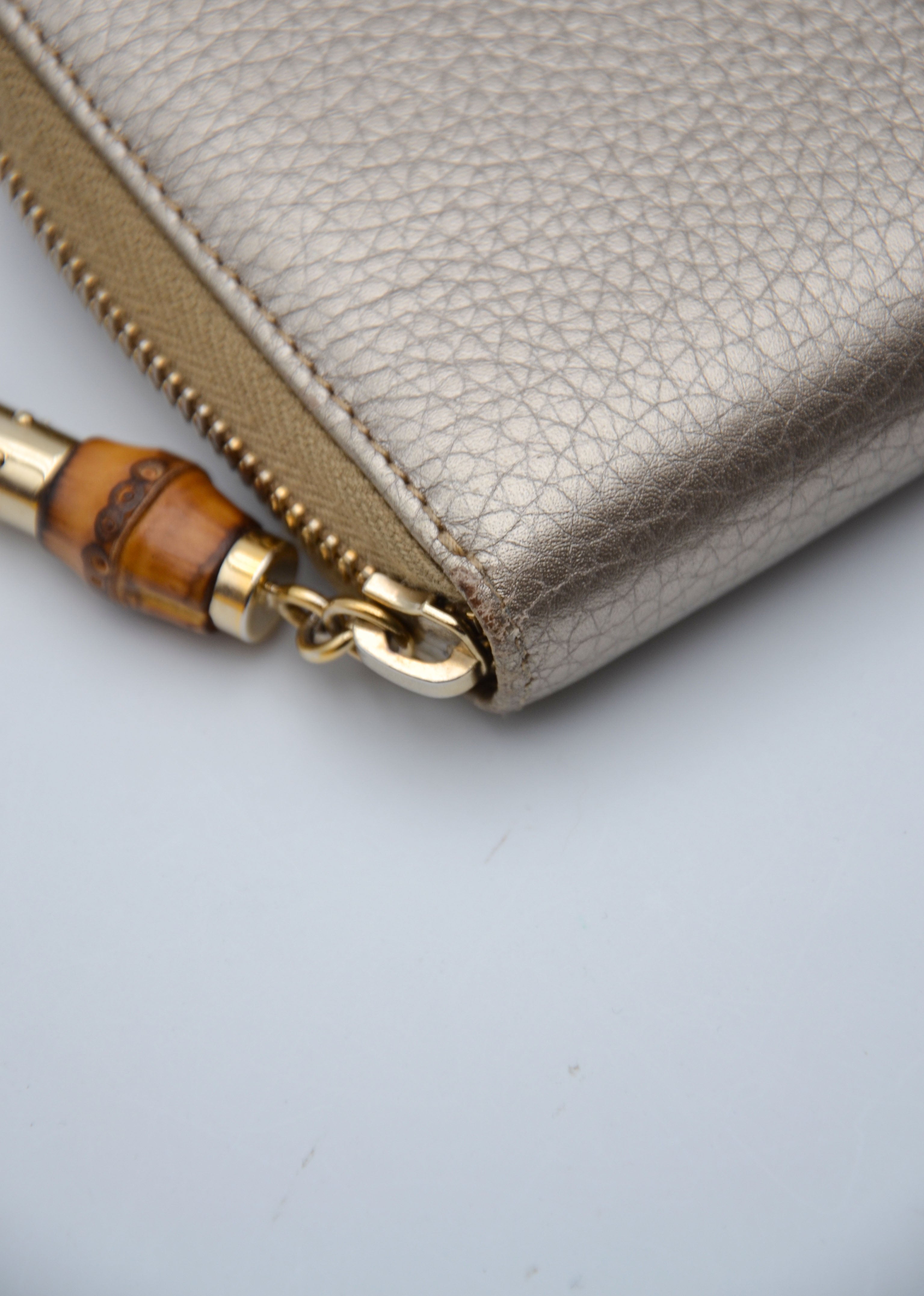 Gucci Gold Grained Leather Bamboo Zippy Wallet