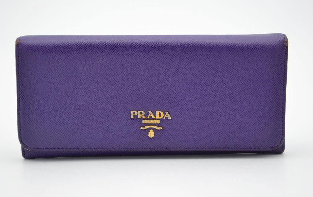 Prada Long Wallet In Purple Saffiano Leather