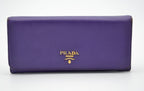 Prada Long Wallet In Purple Saffiano Leather