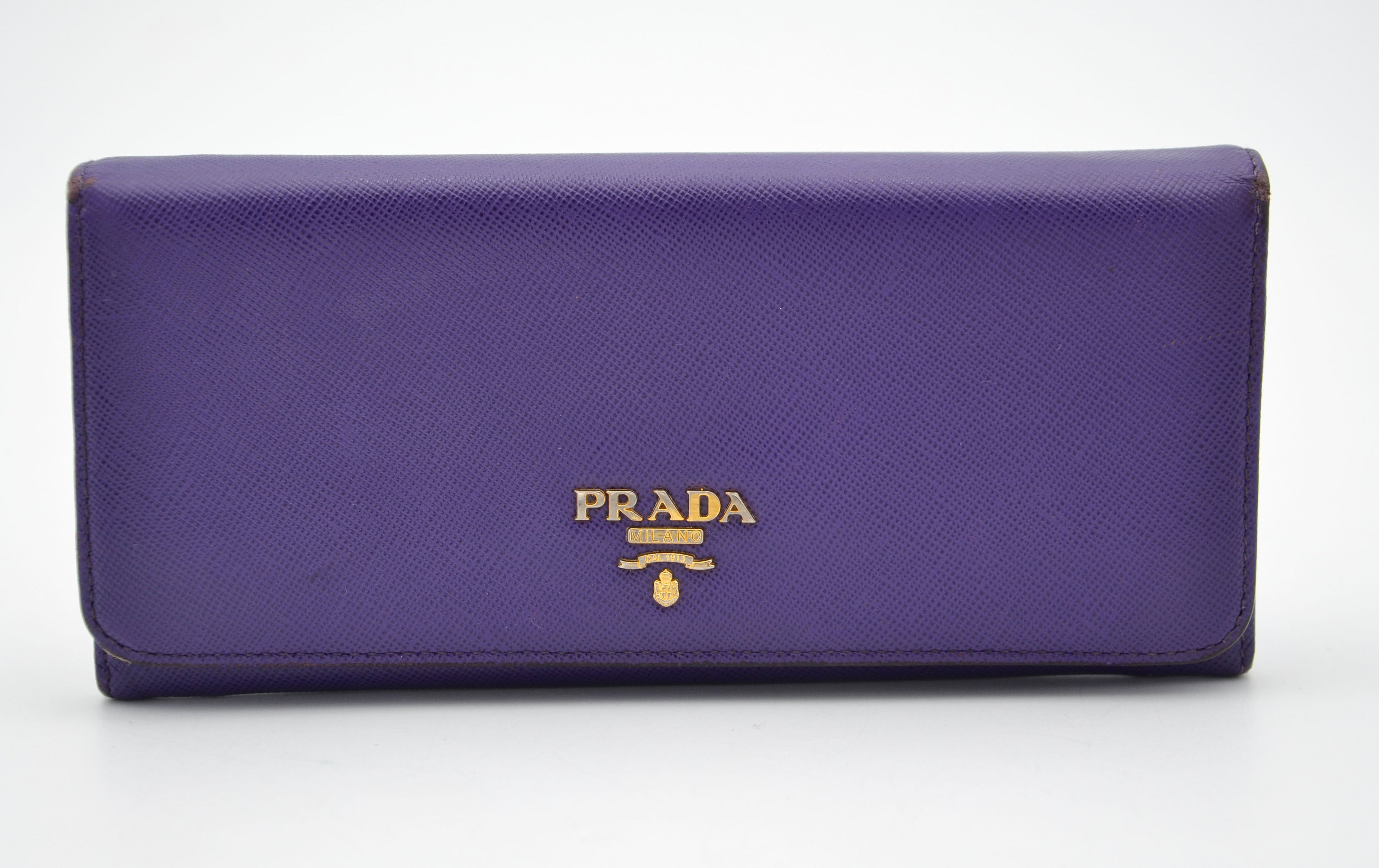 Prada Long Wallet In Purple Saffiano Leather