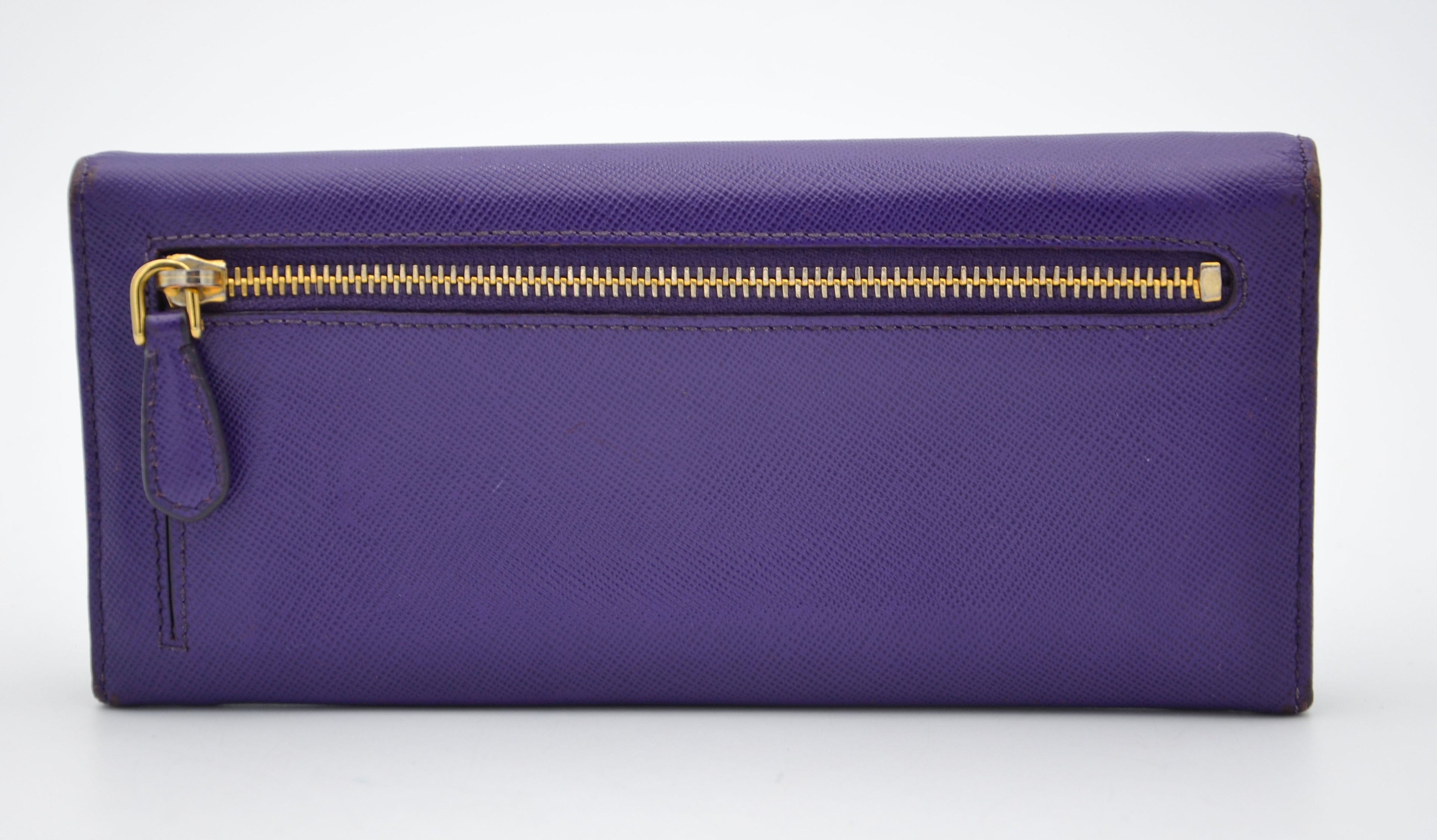 Prada Long Wallet In Purple Saffiano Leather