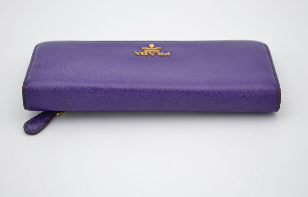 Prada Long Wallet In Purple Saffiano Leather