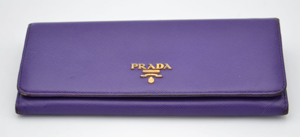 Prada Long Wallet In Purple Saffiano Leather