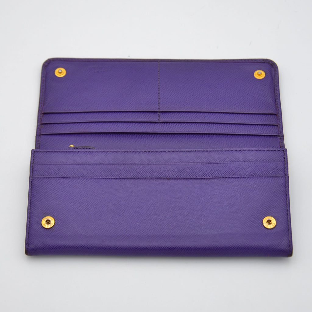 Prada Long Wallet In Purple Saffiano Leather