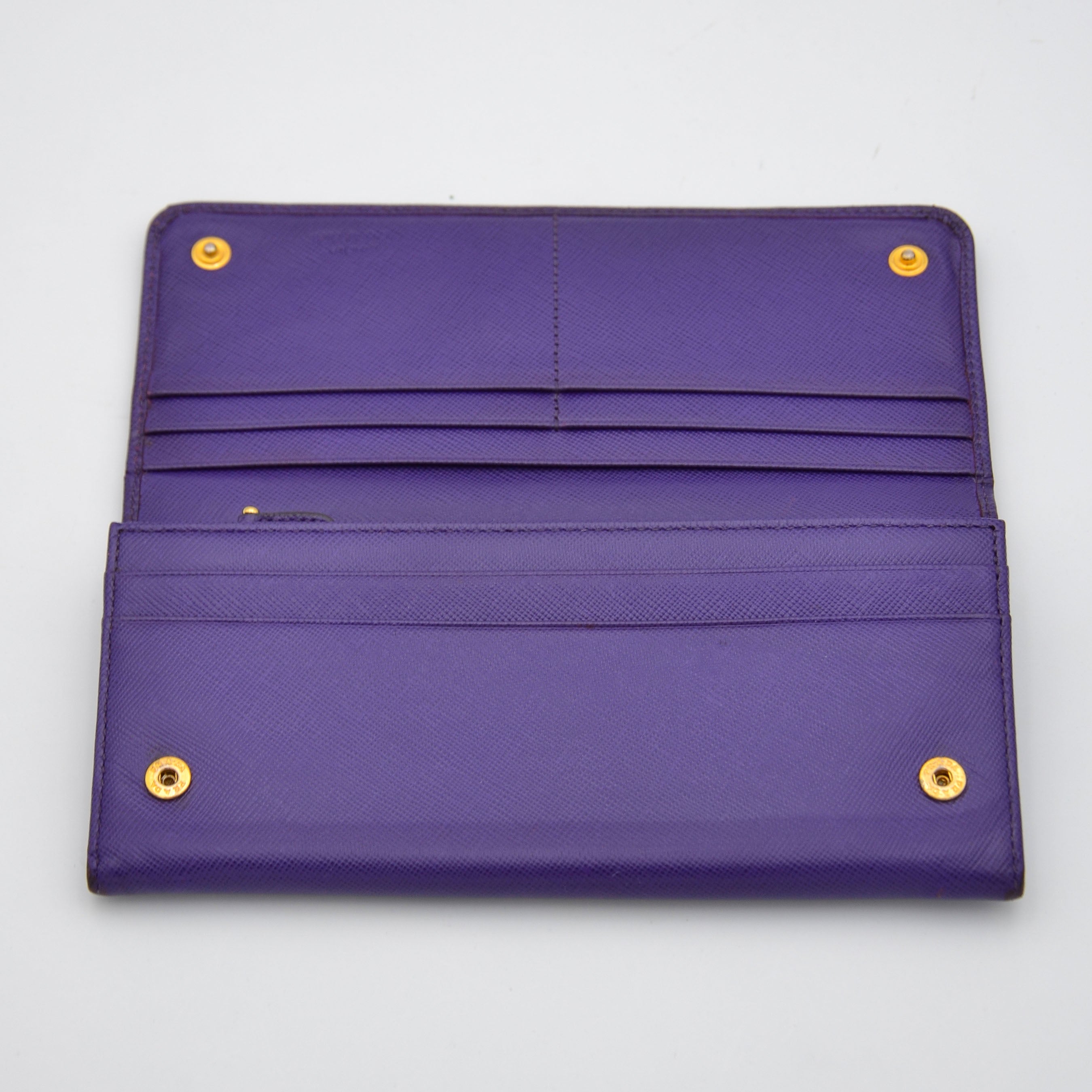 Prada Long Wallet In Purple Saffiano Leather