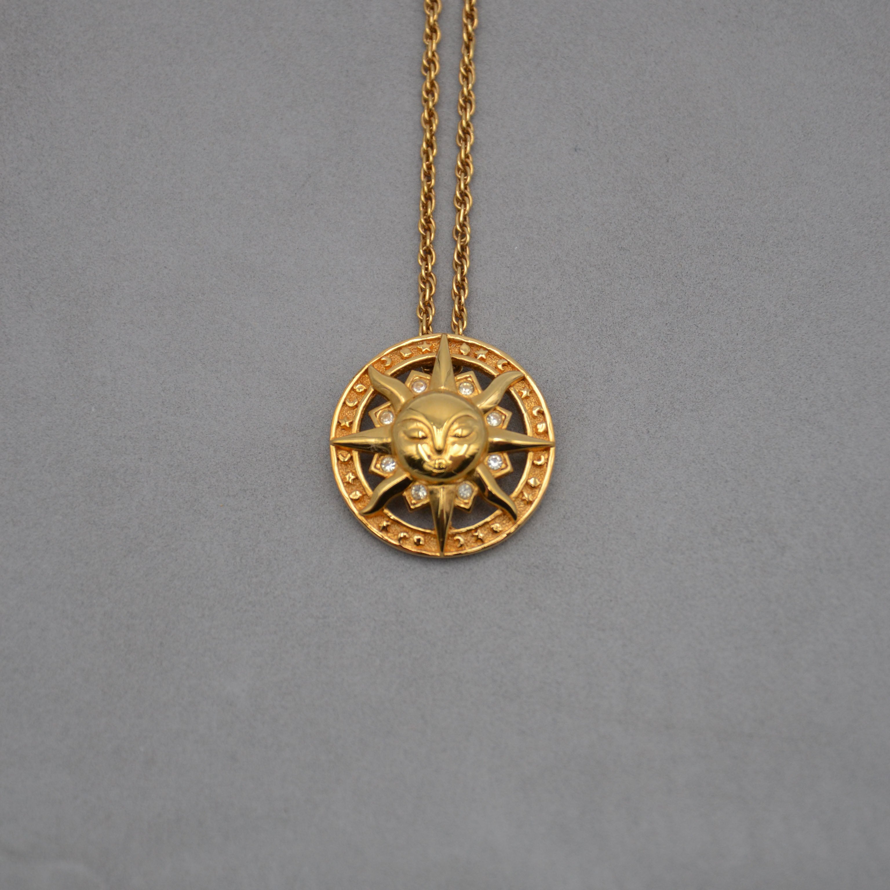 Christian Dior Vintage Feline Sun Pendant Necklace