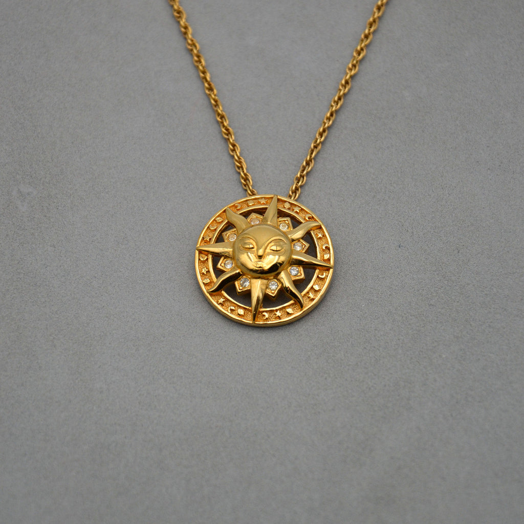 Christian Dior Vintage Feline Sun Pendant Necklace