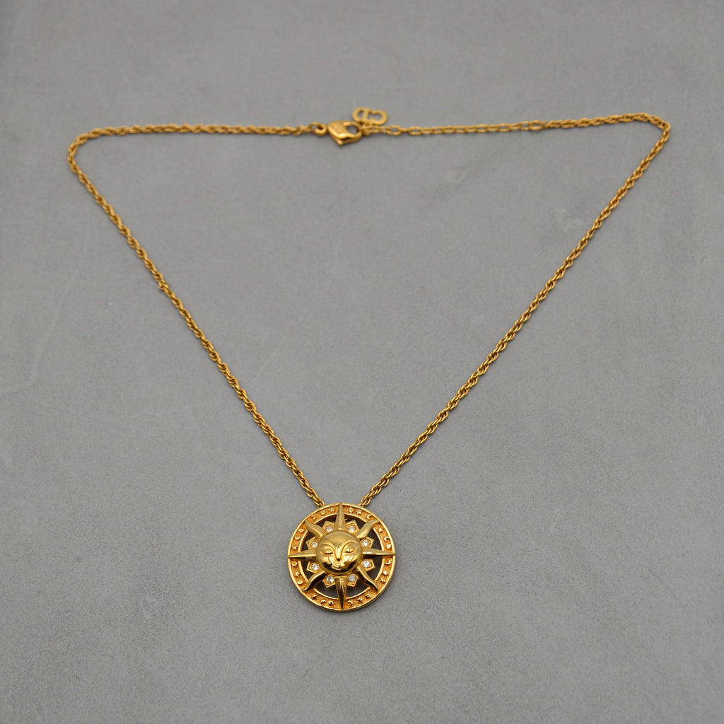Christian Dior Vintage Feline Sun Pendant Necklace