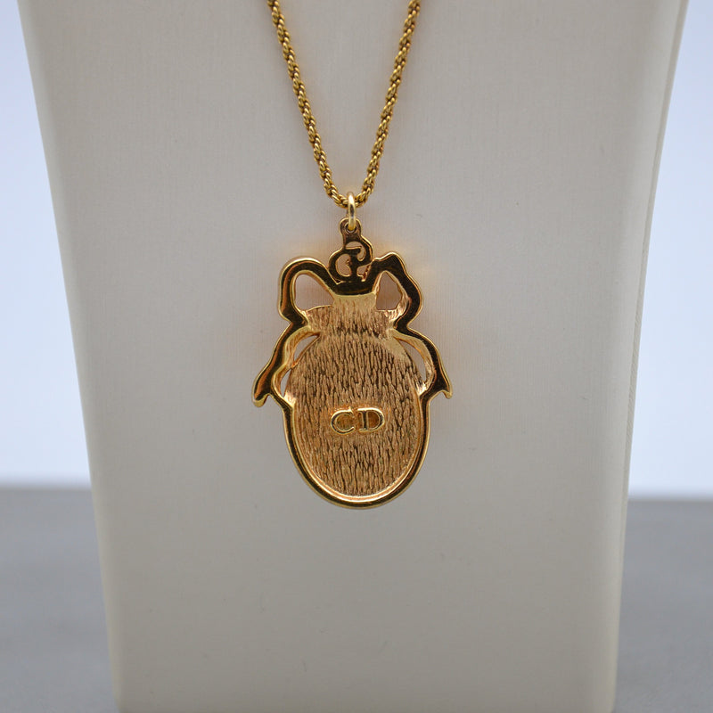 Christian Dior Collier Médaillon Nœud & Perle Vintage