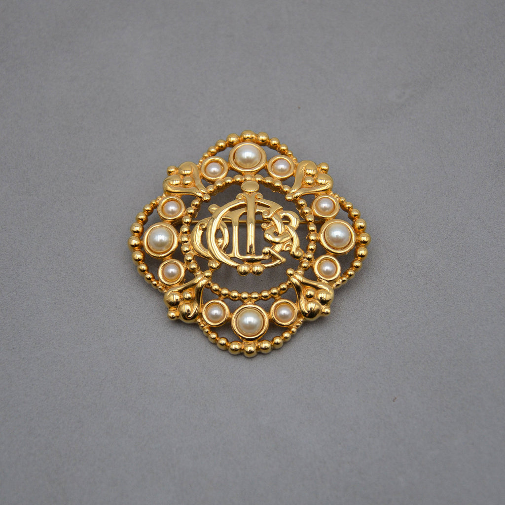 Christian Dior Vintage Baroque Cd Monogram Brooch