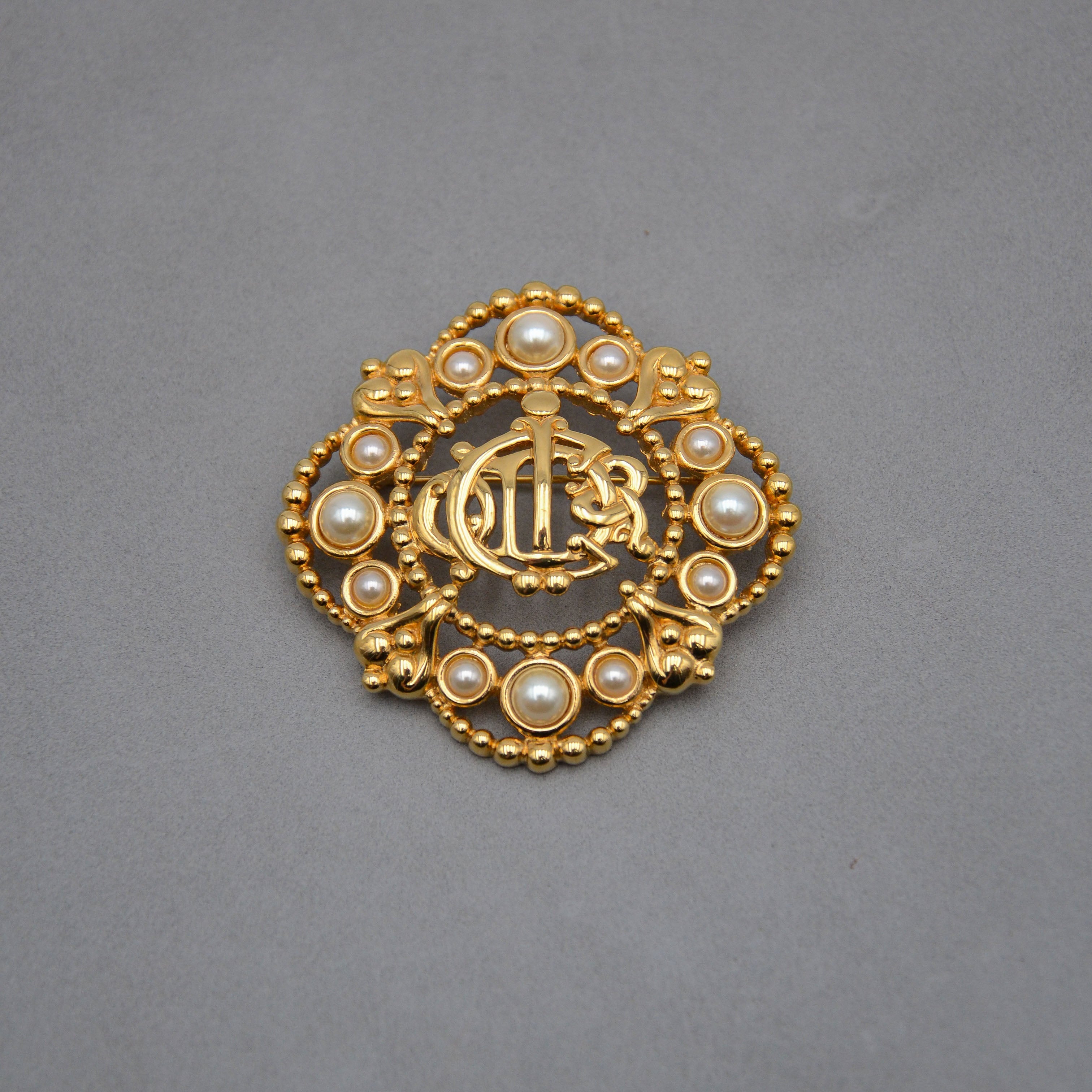 Christian Dior Vintage Baroque Cd Monogram Brooch