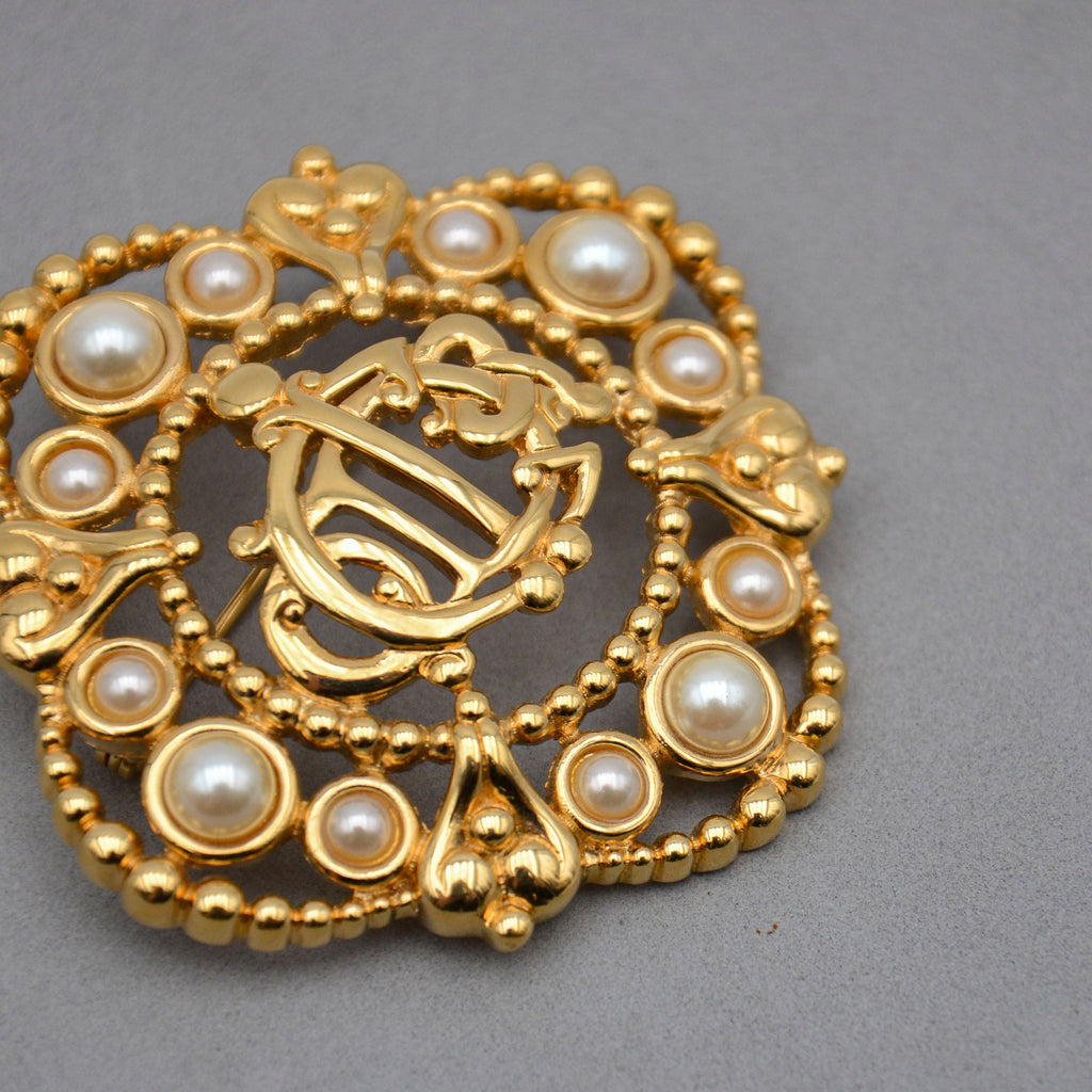 Christian Dior Vintage Baroque Cd Monogram Brooch