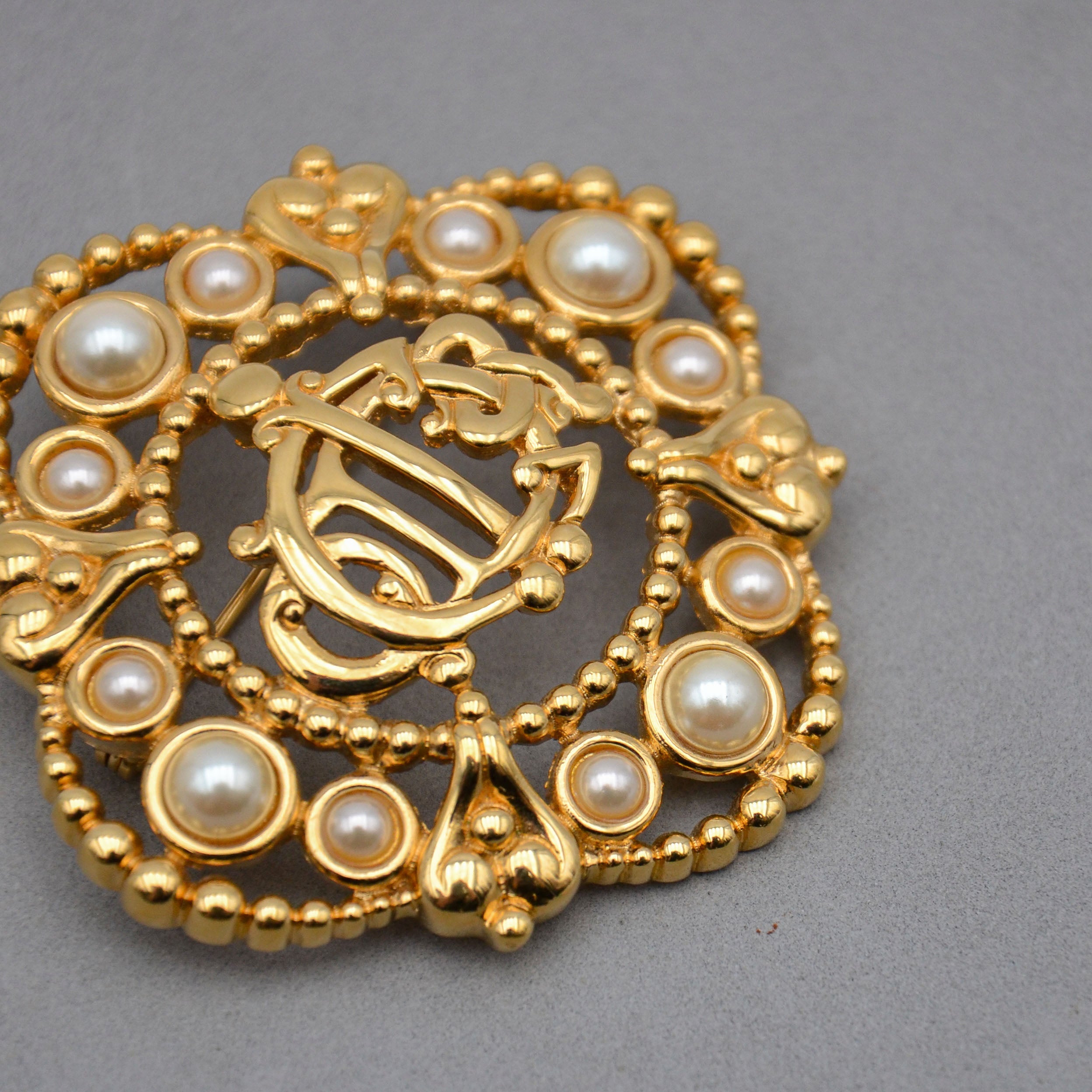 Christian Dior Vintage Baroque Cd Monogram Brooch