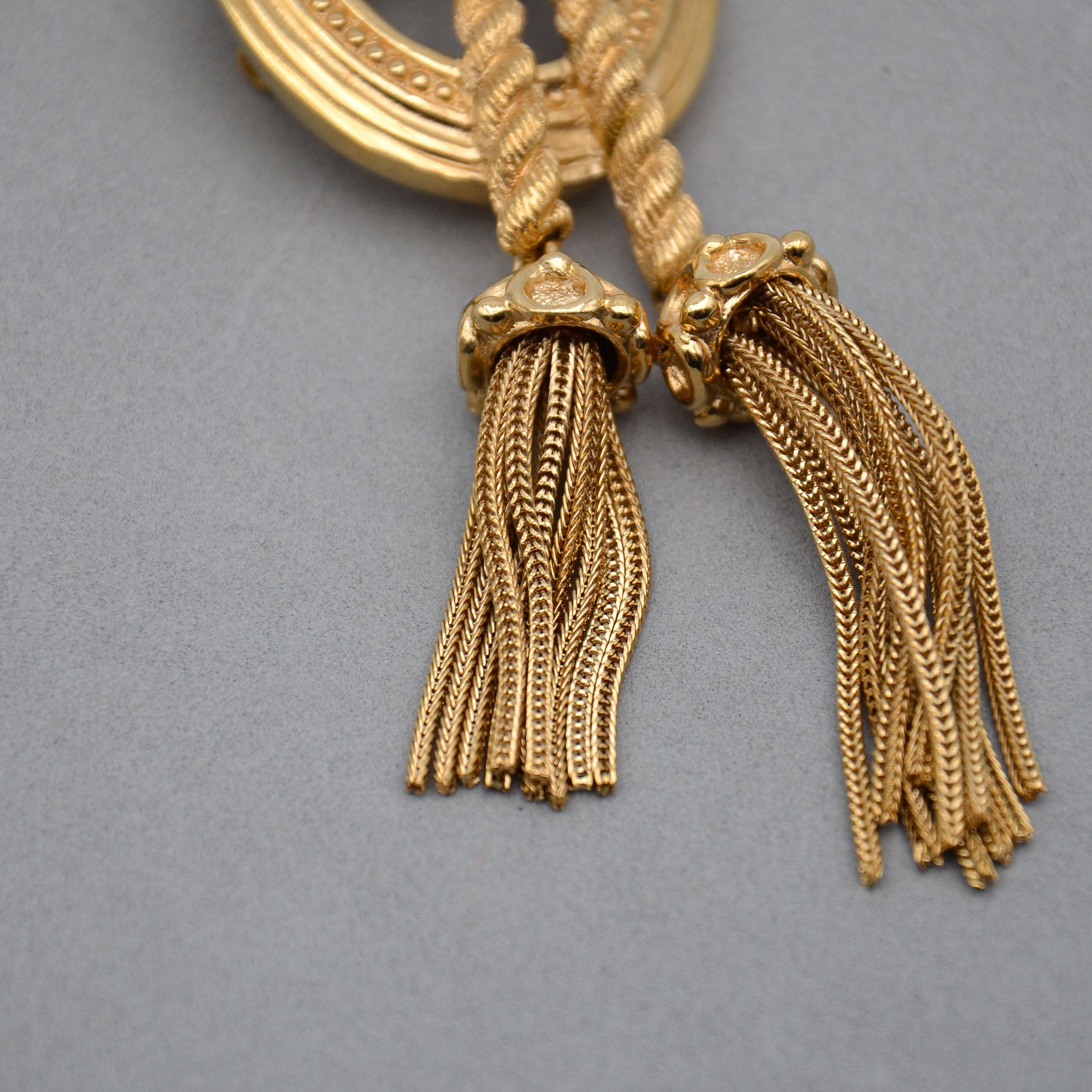 Christian Dior Vintage Oval Braided Rope & Movable Tassel Brooch