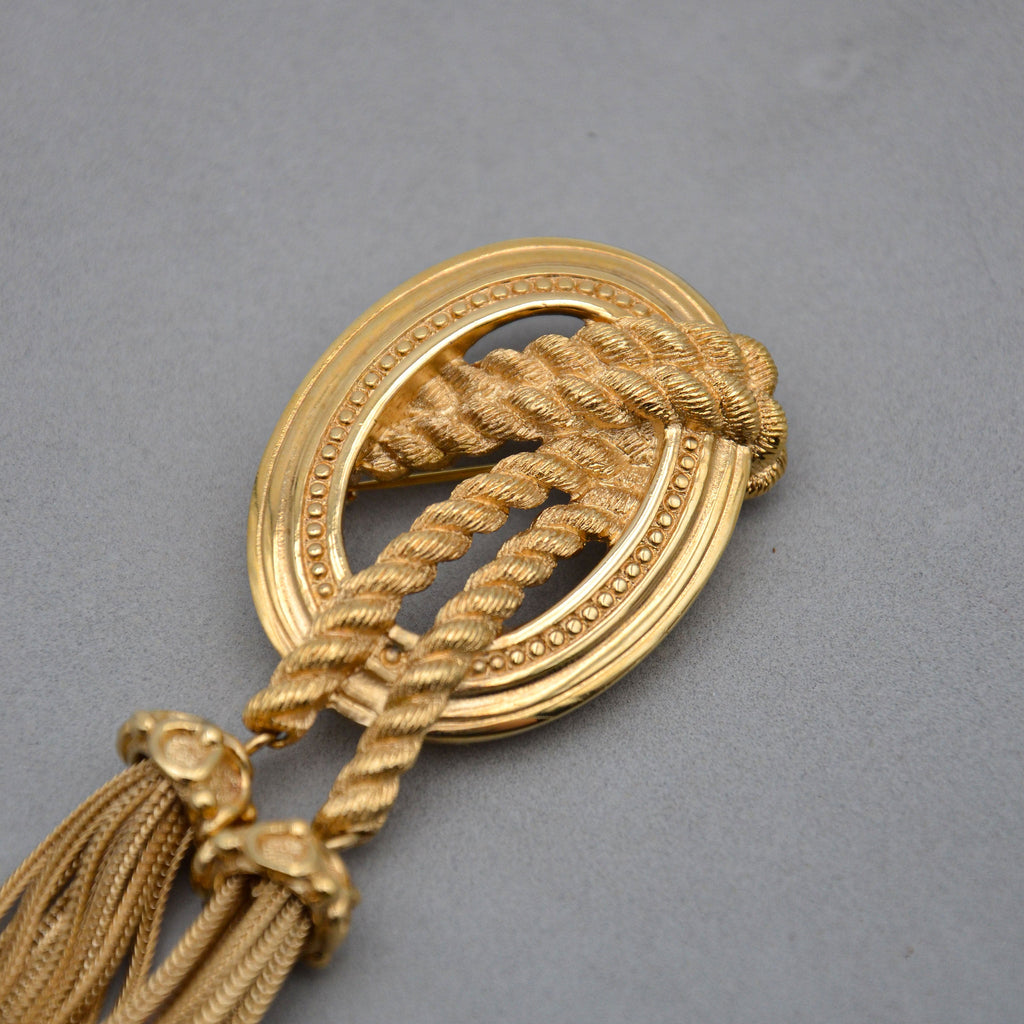 Christian Dior Vintage Oval Braided Rope & Movable Tassel Brooch